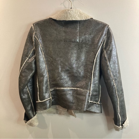 DENIM & SUPPLY Sz M Metallic Sherpa Lined Moto Style  Zipper Snap Closure Jacket - Picture 7 of 13
